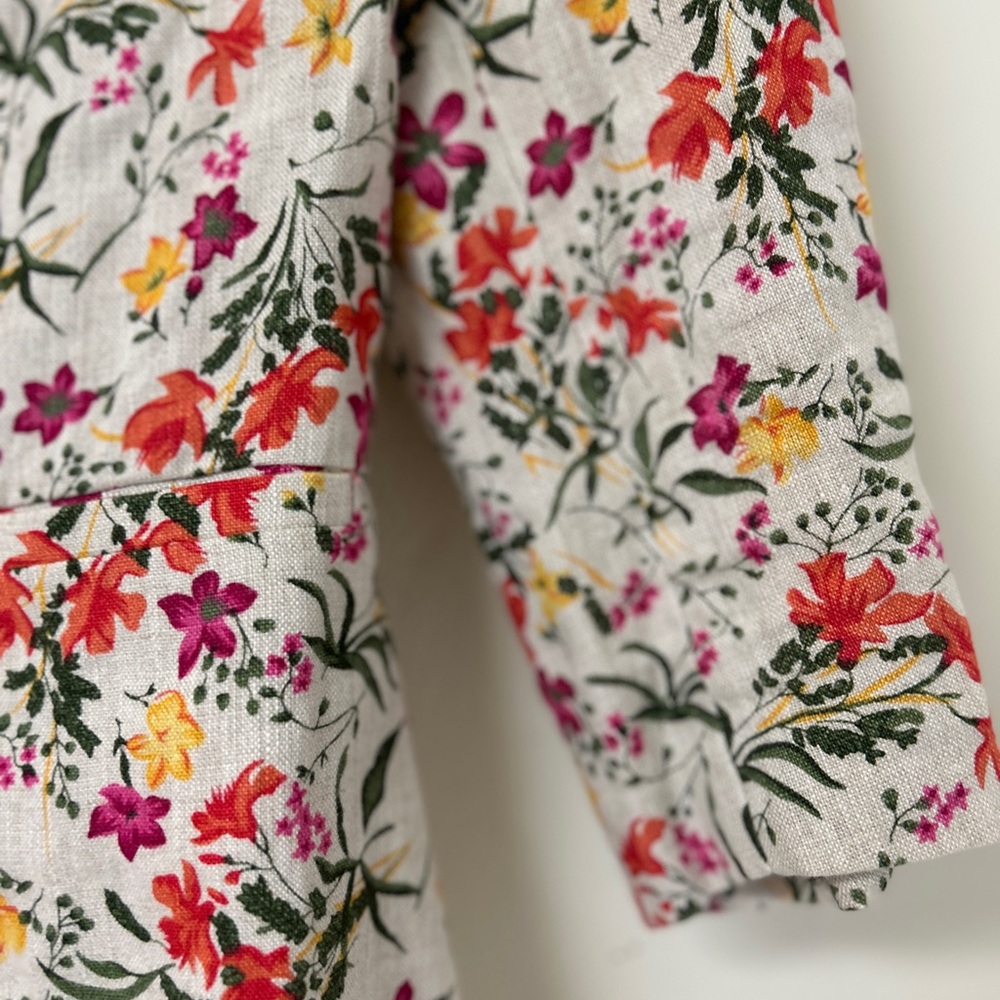 Forever 21 Red & beige Floral Blazer Lightweight Suit Jacket size XS 100% Linen - Picture 7 of 13